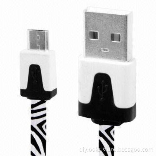 Zebra Texture Noodle Style Micro USB Data Sync Charger Cable for Samsung/HTC/LG/Sony/Nokia